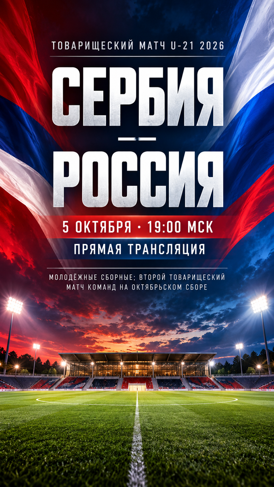 Сербия — Россия, товарищеский матч U-21 2026, прямая трансляция